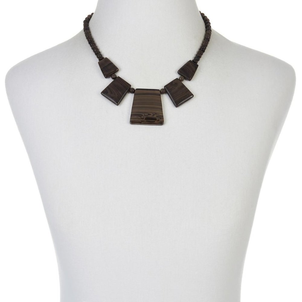 Jay King Sterling Silver 18" Brown Asian Chestnut Stone Statement Necklace - Picture 2 of 3